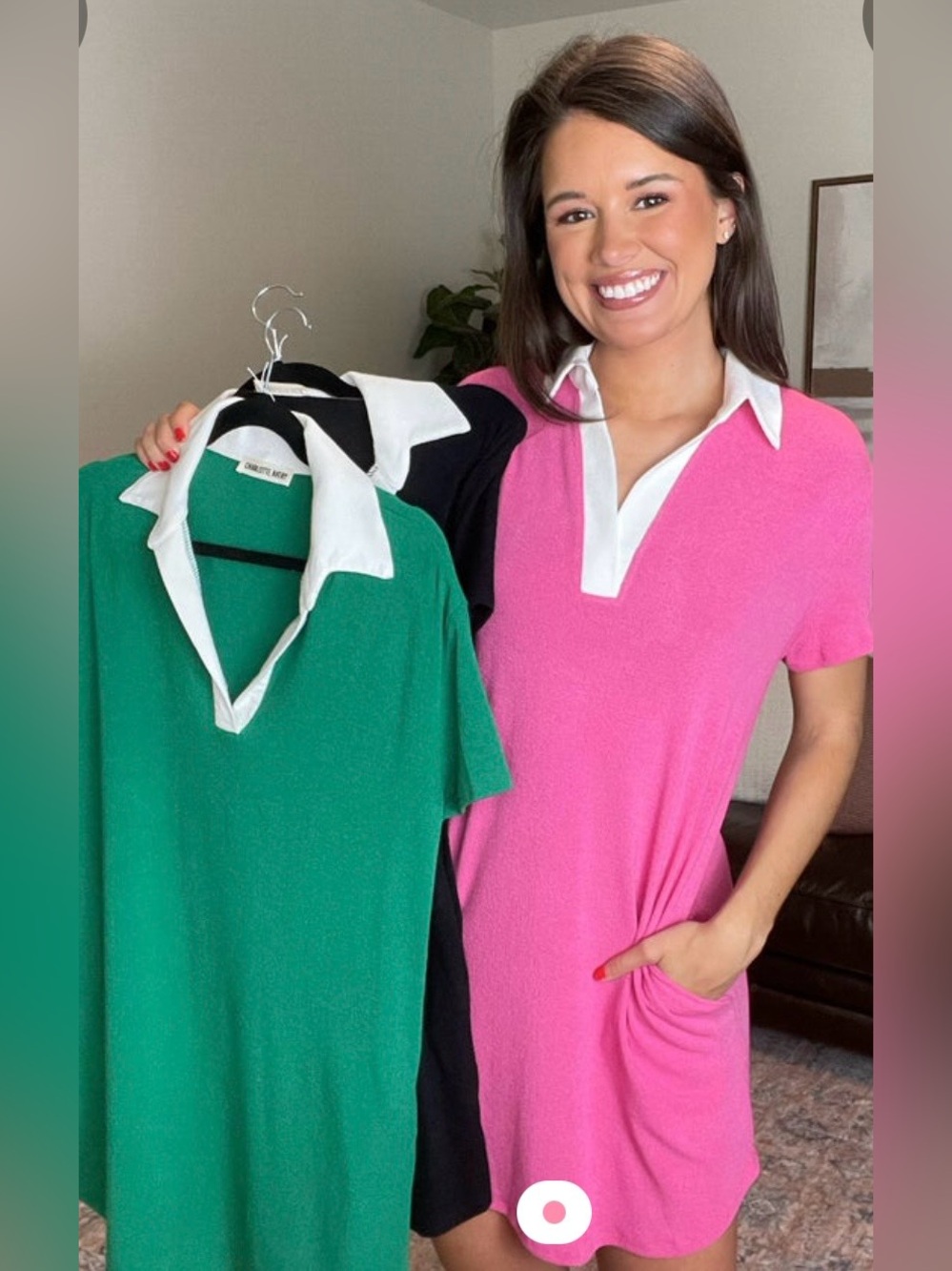 Charlotte Avery Kelly Green Collared Dress White Collar Crepe Hacci Pockets